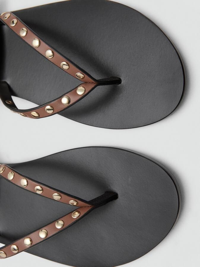 Mango leren sandalen met studs en all over print bruin - Foto 7