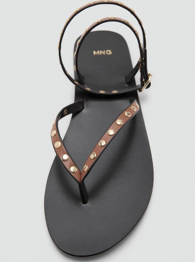 Mango leren sandalen met studs en all over print bruin - Foto 5