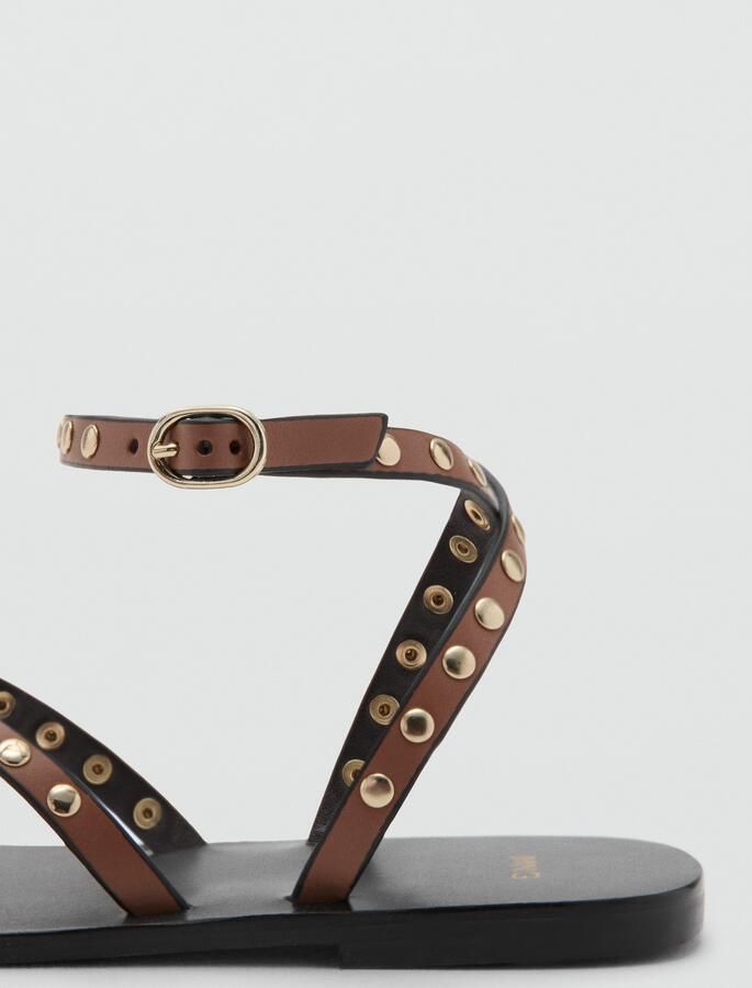 Mango leren sandalen met studs en all over print bruin - Foto 4