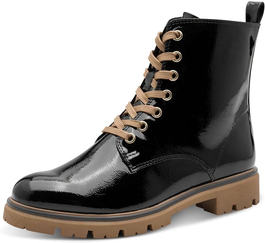 Marco Tozzi Veterschoenen blokhak veterenkellaarsjes in glanzende optiek