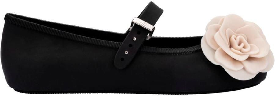 MELISSA Ballerina met riempjes 'Soft Petals' crème zwart