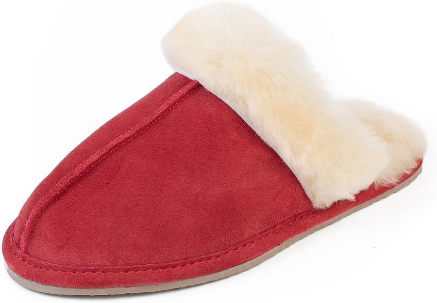 Minnetonka Huisschoenen 'Sheepskin Slide' beige rood - Foto 3