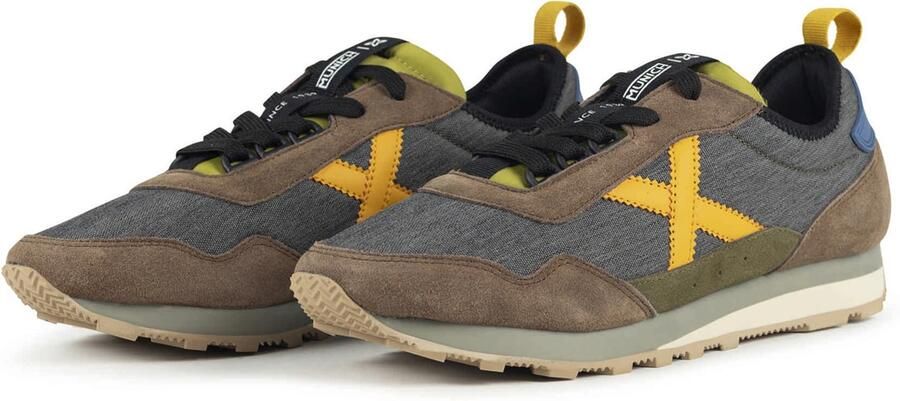 MUNICH Sneakers laag 'Um' chocoladebruin geel donkergrijs olijfgroen - Foto 5
