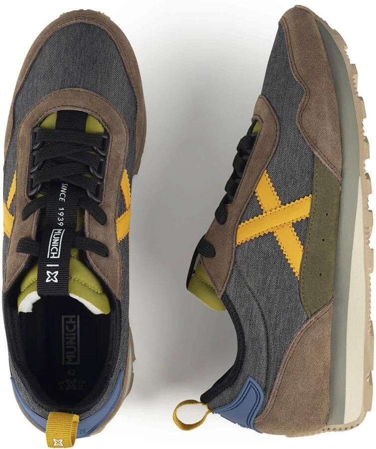 MUNICH Sneakers laag 'Um' chocoladebruin geel donkergrijs olijfgroen - Foto 3