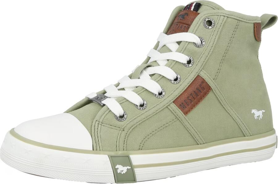 MUSTANG Sneakers hoog bruin olijfgroen wit - Foto 3