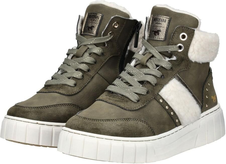 MUSTANG Sneakers hoog ecru kaki - Foto 5