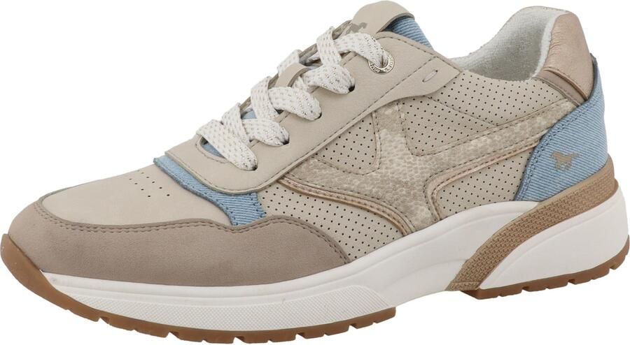 MUSTANG Sneakers laag beige donkerbeige blauw denim