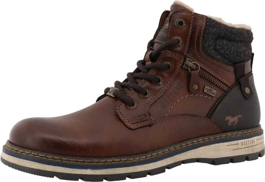 MUSTANG Veterboots cognac donkerbruin zwart gemêleerd