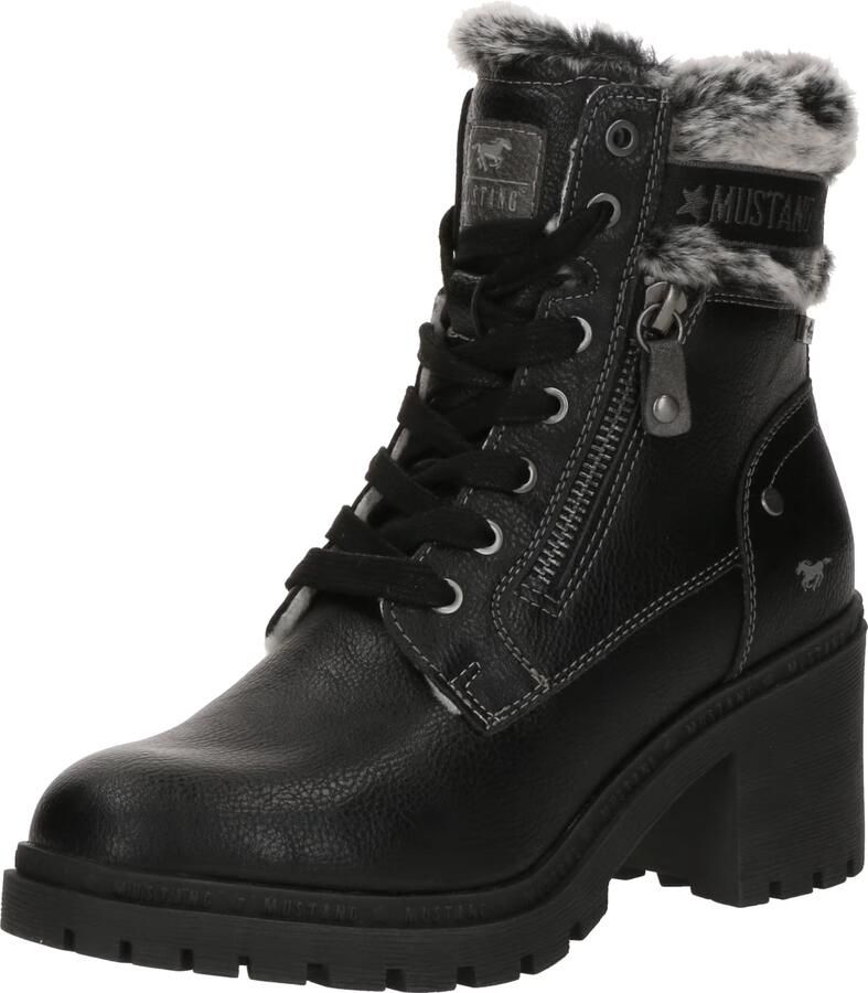 Mustang Shoes Winterlaarsjes LEILA Winterlaarzen met kunstbontkraag en blokhak