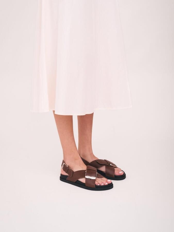 Nae Vegan Shoes Platte sandalen Vegan Platte Sandalen voor Dames Luna Bruin - Foto 5