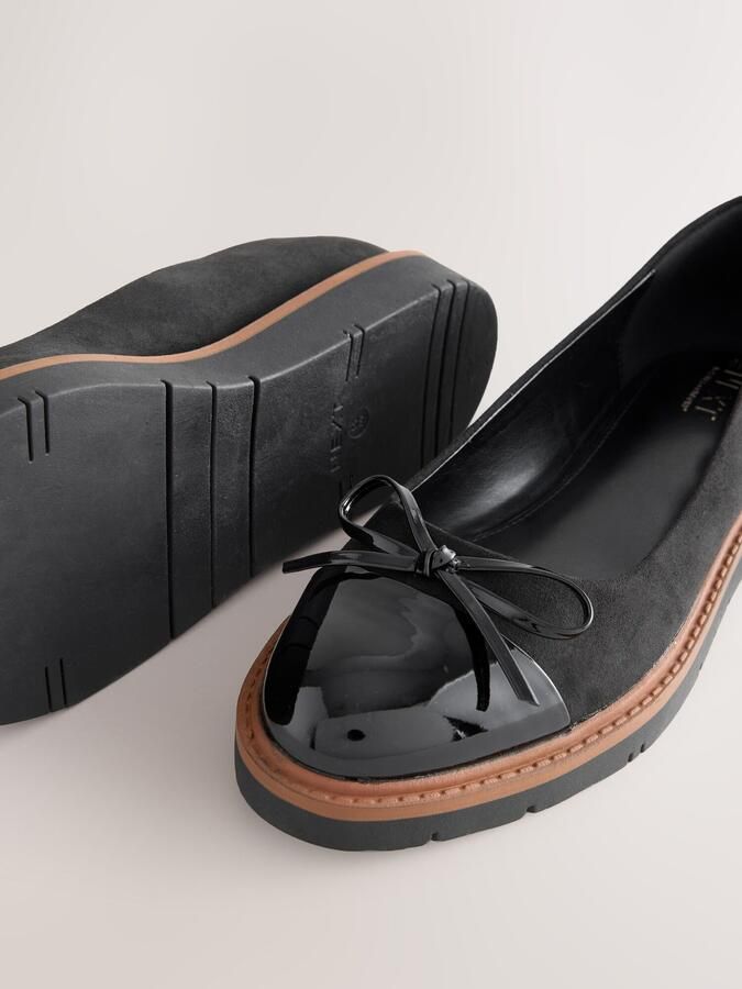 Next Dames Forever Comfort ballerina's met dikke zool en strik Zwart - Foto 3