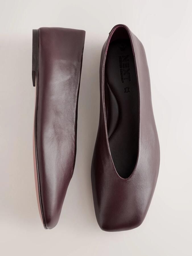 Next Dames Forever Comfort lasergesneden leren ballerina's met hoekige neus Rood - Foto 4