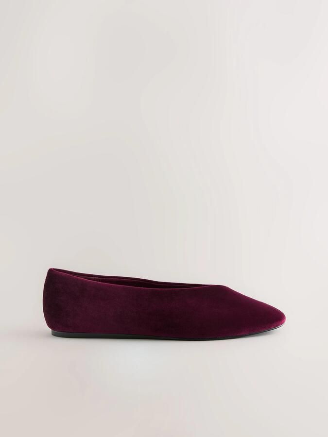 Next Dames Forever Comfort fluwelen ballerina's met hoge wreef Rood - Foto 2