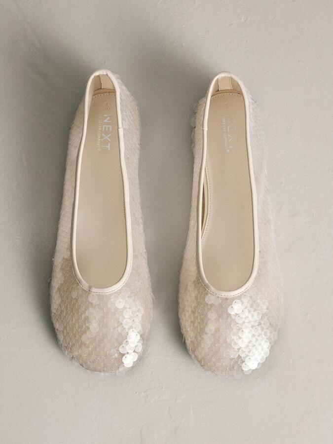 Next Dames Forever Comfort ballerina's met ronde neus en pailletten Wit - Foto 3