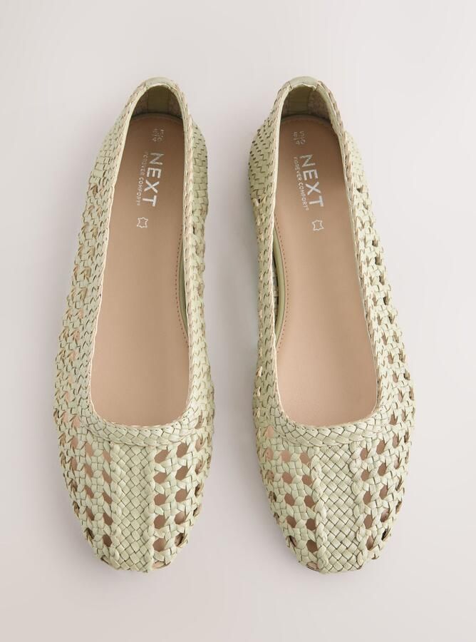 Next Dames Forever Comfort leren schoenen met geweven bovenkant Groen - Foto 3