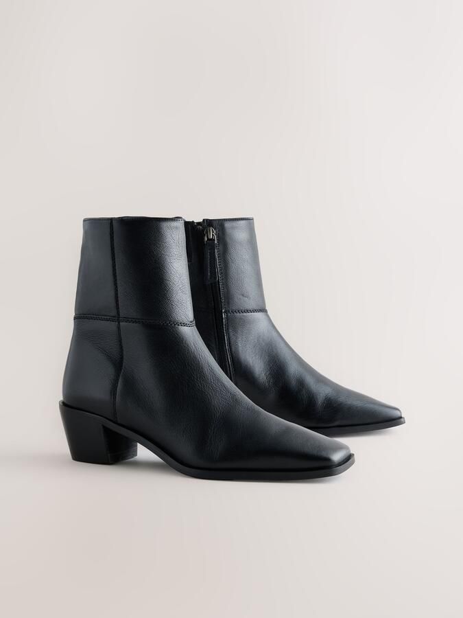 Next Dames Forever Comfort leren enkellaarzen met vierkante neus Zwart - Foto 6