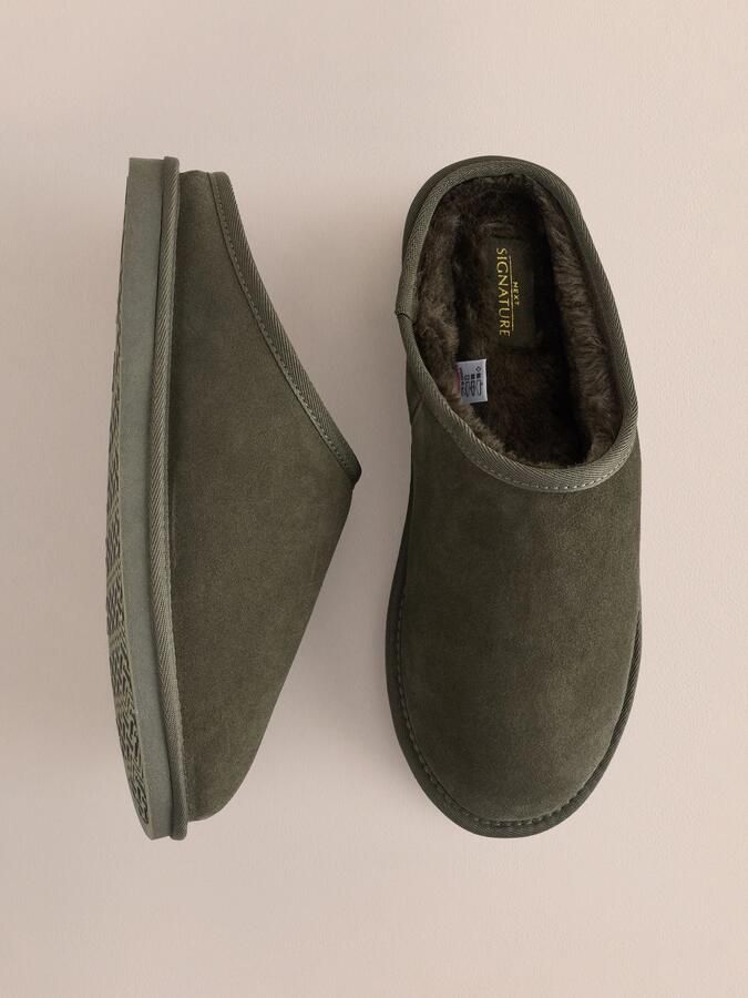 Next Heren Suède Signature-pantoffelmuiltjes met imitatiesuèdevoering Groen - Foto 4