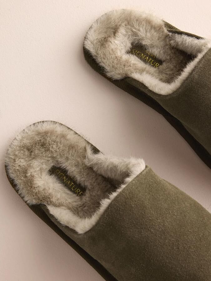 Next Heren Smalle suède muilpantoffels Groen - Foto 4