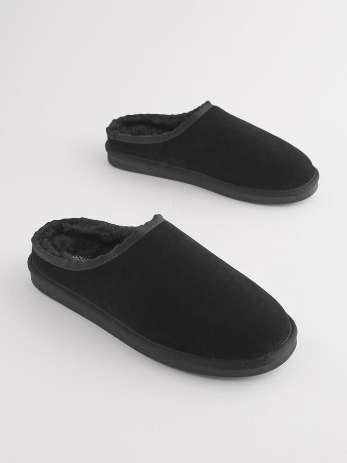 Next Heren Suède Signature-pantoffelmuiltjes met imitatiesuèdevoering Zwart - Foto 2