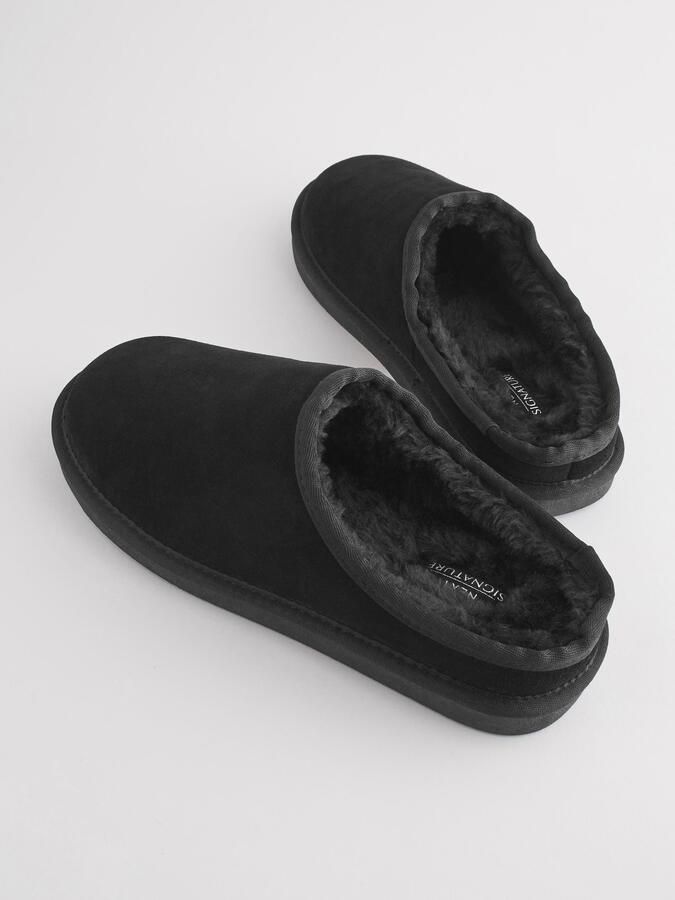 Next Heren Suède Signature-pantoffelmuiltjes met imitatiesuèdevoering Zwart - Foto 3