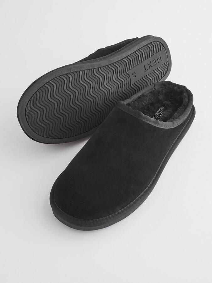 Next Heren Suède Signature-pantoffelmuiltjes met imitatiesuèdevoering Zwart - Foto 4
