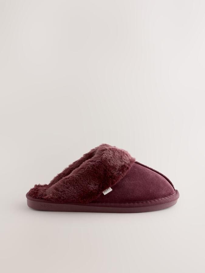 Next Dames Met imitatiebont gevoerde suède pantoffelmuiltjes Rood - Foto 2