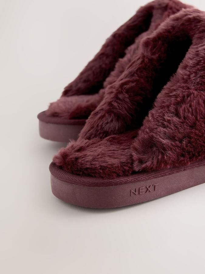 Next Dames Met imitatiebont gevoerde suède pantoffelmuiltjes Rood - Foto 3