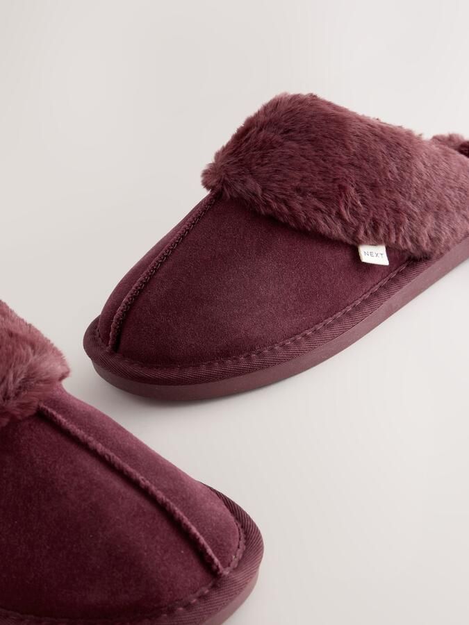 Next Dames Met imitatiebont gevoerde suède pantoffelmuiltjes Rood - Foto 4