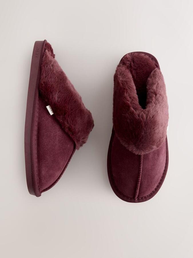 Next Dames Met imitatiebont gevoerde suède pantoffelmuiltjes Rood - Foto 6