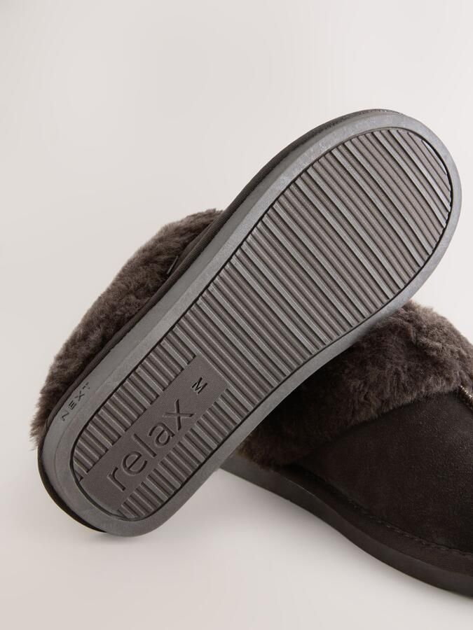Next Dames Met imitatiebont gevoerde suède pantoffelmuiltjes Bruin - Foto 3
