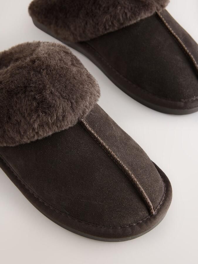 Next Dames Met imitatiebont gevoerde suède pantoffelmuiltjes Bruin - Foto 6