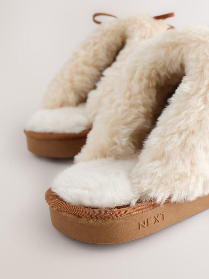 Next Dames Suède pantoffels met stiksels en voering van imitatiebont Bruin - Foto 5
