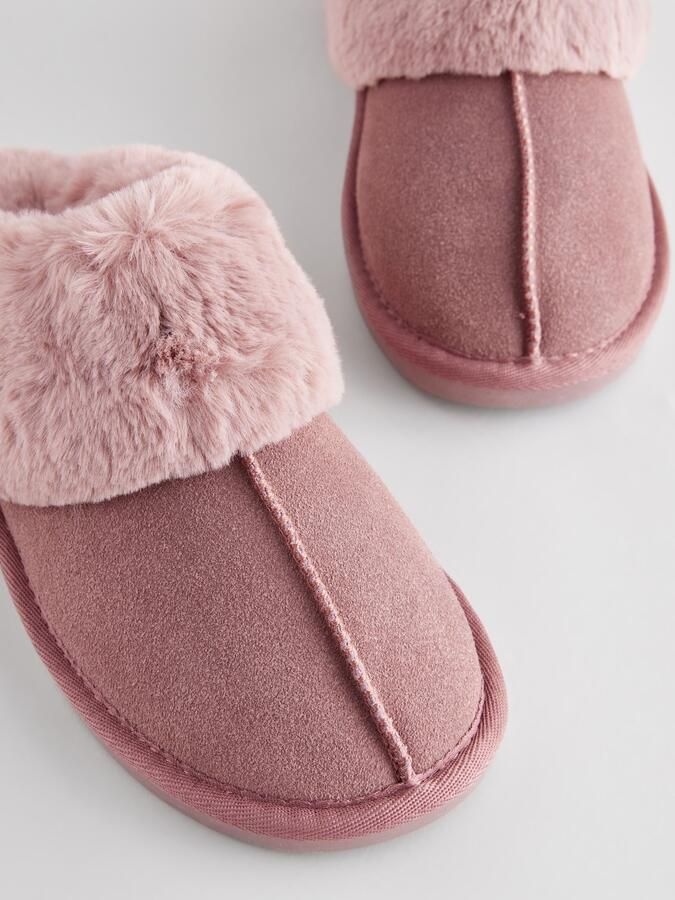 Next Dames Met imitatiebont gevoerde suède pantoffelmuiltjes Roze - Foto 5
