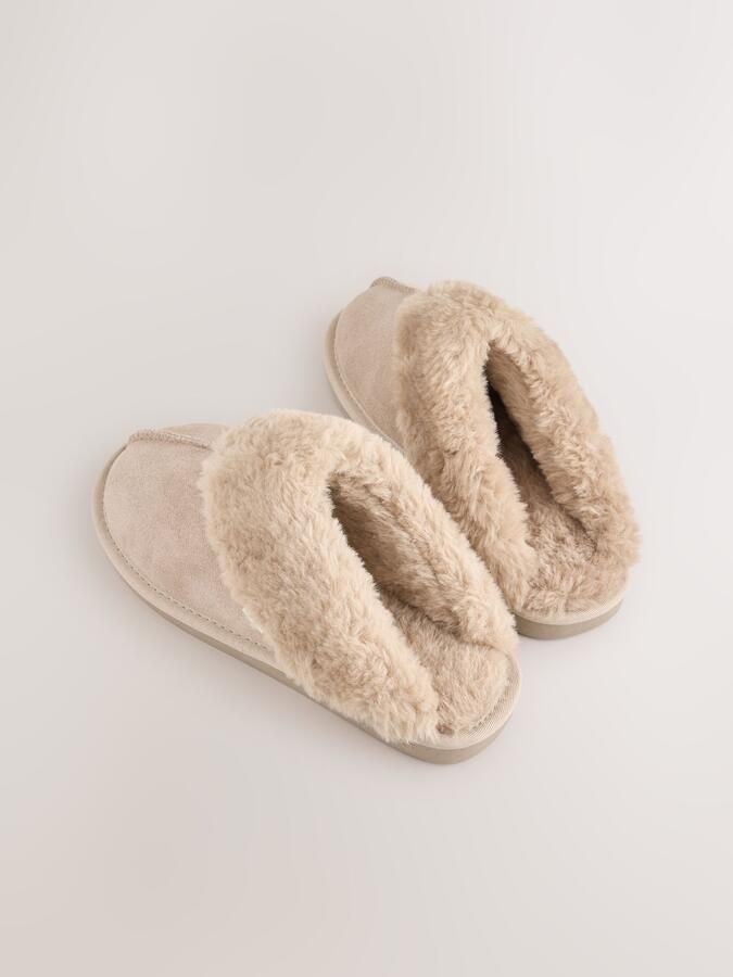 Next Dames Suède pantoffelmuiltjes met imitatiesuèdevoering Crème - Foto 3