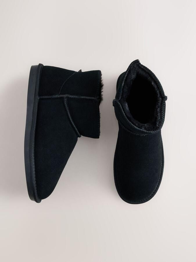 Next Dames Gevoerde imitatiesuède pantoffellaarzen Zwart - Foto 5