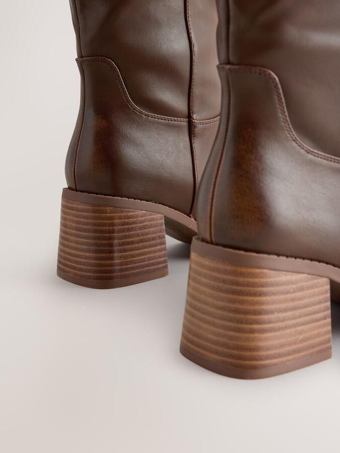 Next Dames Forever Comfort knielaarzen met hoge hak instapmodel Bruin - Foto 4