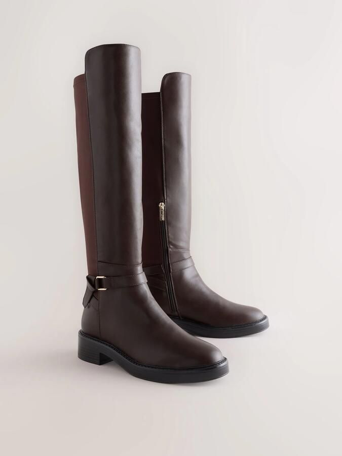 Next Dames Forever Comfort ruiterregenlaarzen met knoop Bruin - Foto 3