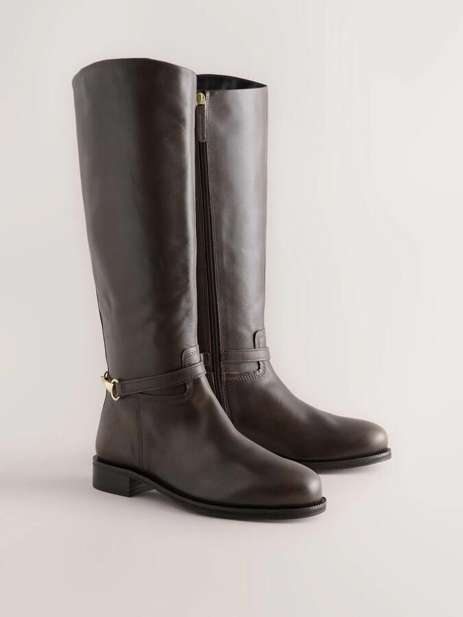 Next Dames Forever Comfort leren Snaffle rijlaarzen met extra brede pasvorm Bruin - Foto 3