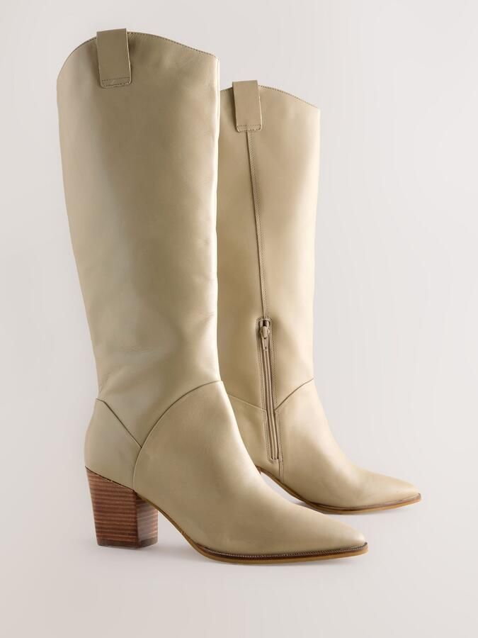 Next Dames Forever Comfort knielaarzen in Westernstijl met blokhak Naturel - Foto 3