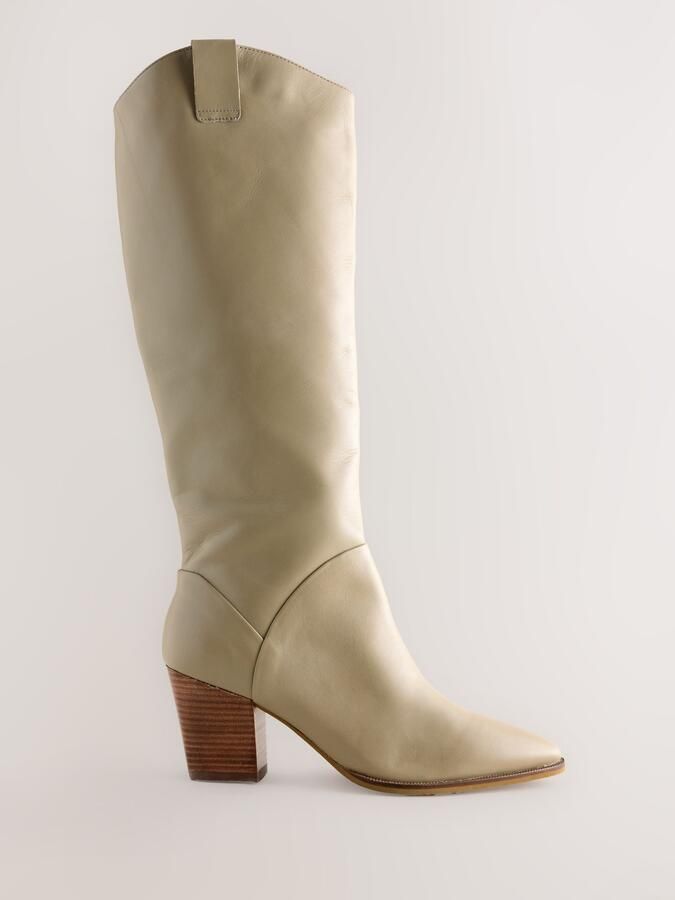 Next Dames Forever Comfort knielaarzen in Westernstijl met blokhak Naturel - Foto 4