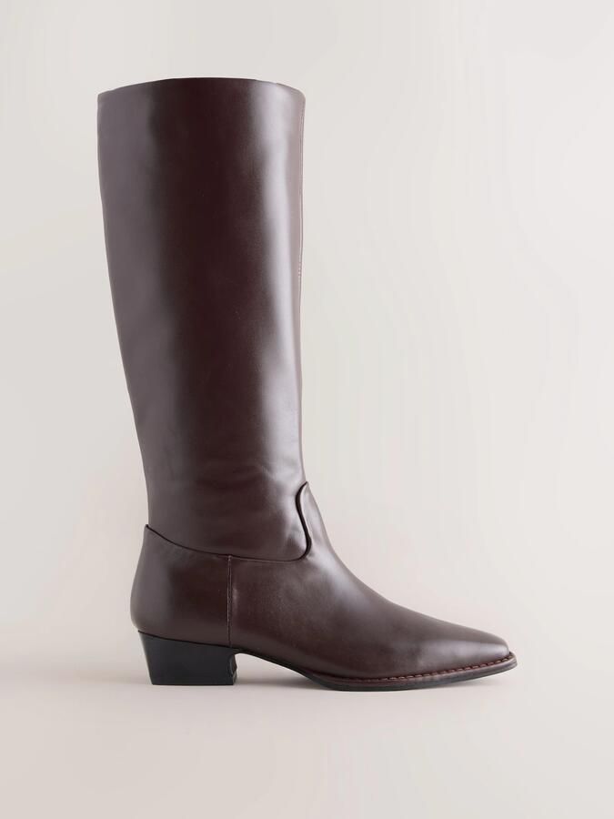 Next Dames Forever Comfort smalle laarzen met normale pasvorm Leren knielaarzen in cowboystijl met beitelneus Rood - Foto 5