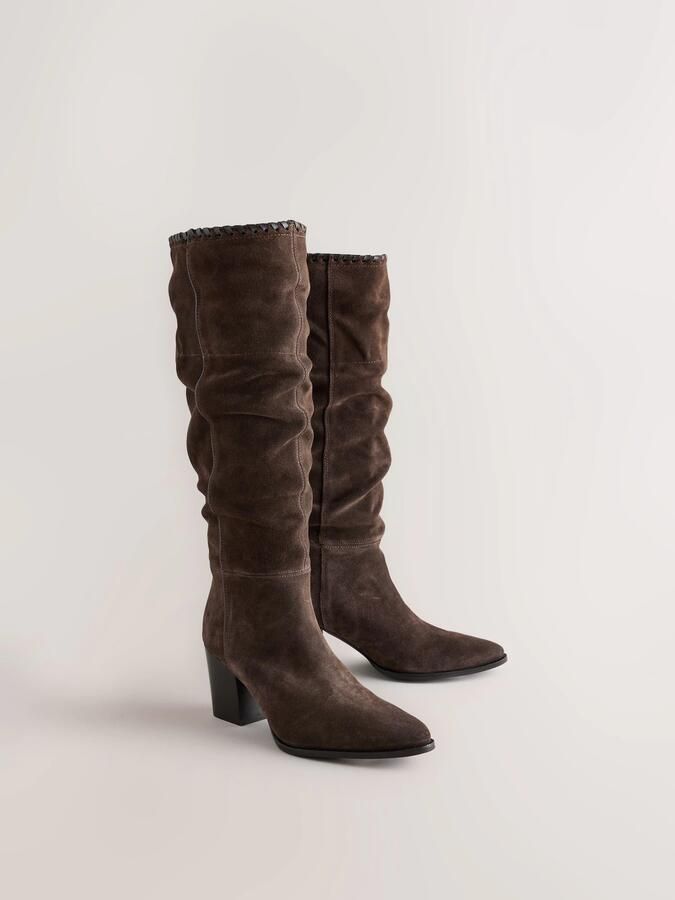 Next Dames Forever Comfort kniehoge slouchlaarzen met stiknaad Bruin - Foto 4