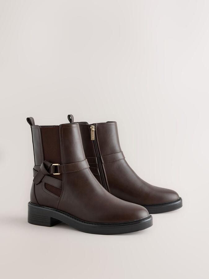 Next Dames Forever Comfort Chelsea-enkellaarzen met knoop Bruin - Foto 5