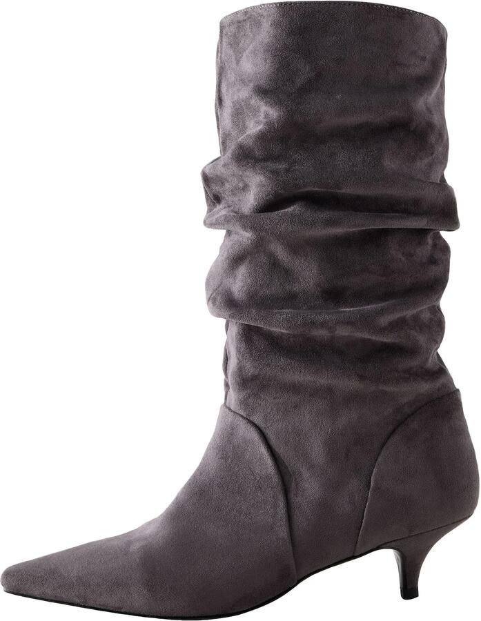Next Dames Forever Comfort slappe laarzen met kittenhak en puntige neus Grijs