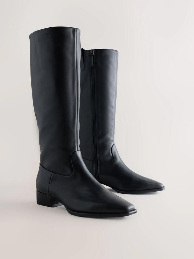 Next Dames Forever Comfort laarzen met brede pasvorm Leren knielaarzen in cowboystijl met beitelneus Zwart - Foto 3