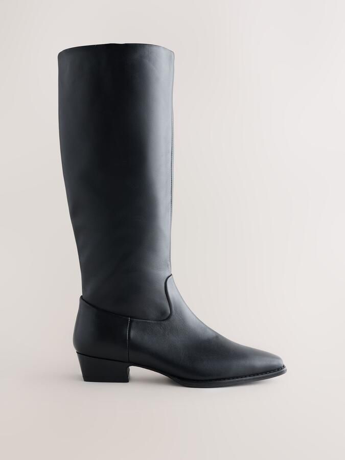 Next Dames Forever Comfort laarzen met brede pasvorm Leren knielaarzen in cowboystijl met beitelneus Zwart - Foto 2