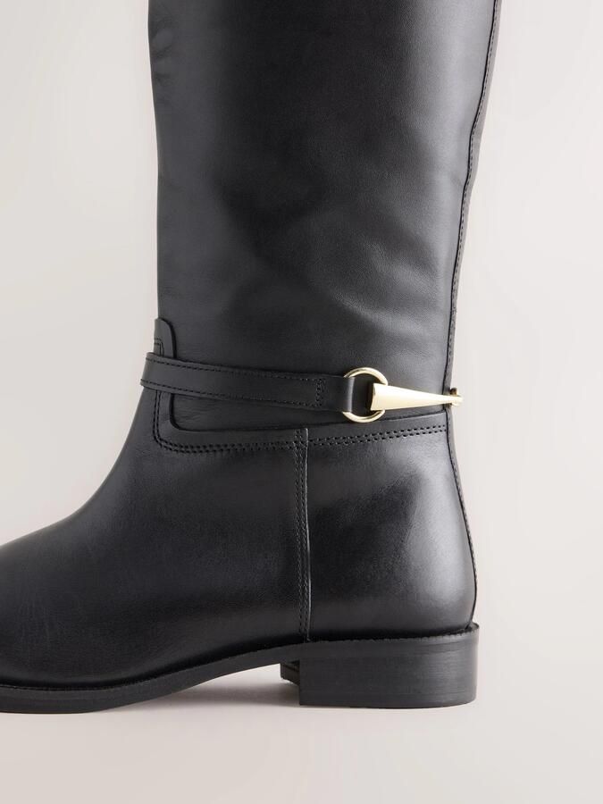 Next Dames Forever Comfort leren Snaffle rijlaarzen met extra brede pasvorm Zwart - Foto 4