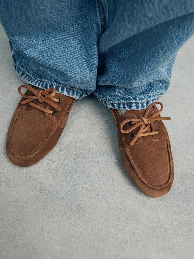 Next Dames Leren bootschoenen met ronde neus en extra brede pasvorm Bruin - Foto 2