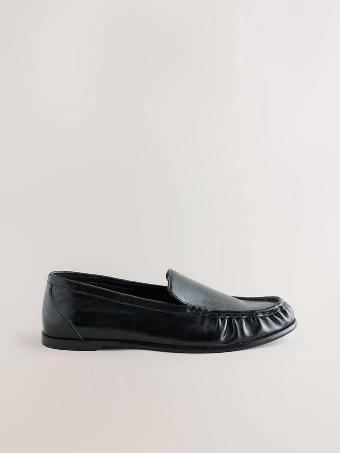 Next Dames Leren Forever Comfort suède loafers met ronde neus Zwart - Foto 4