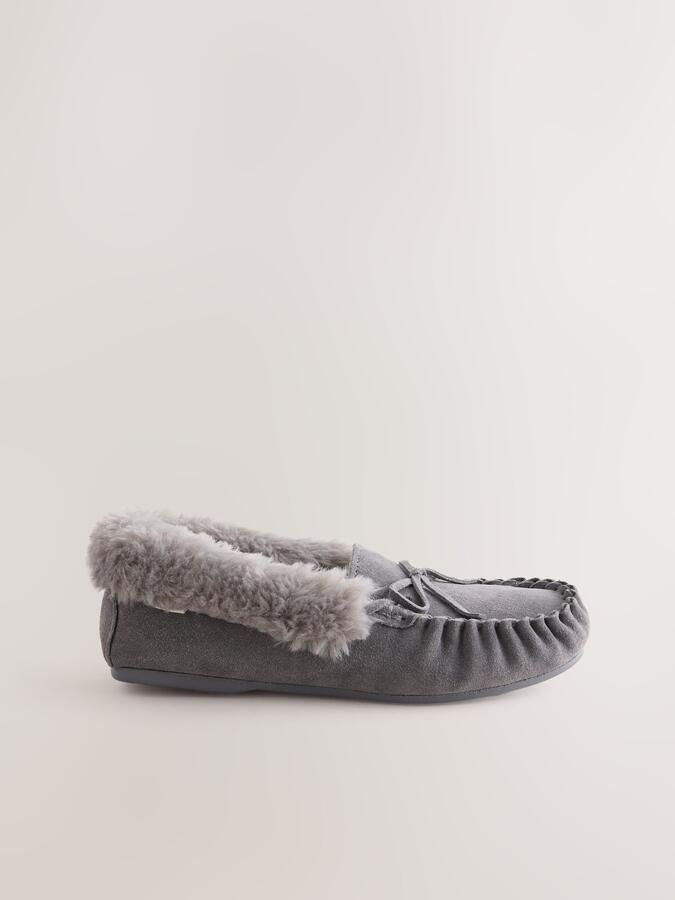 Next Dames Suède moccasinpantoffels Grijs - Foto 5